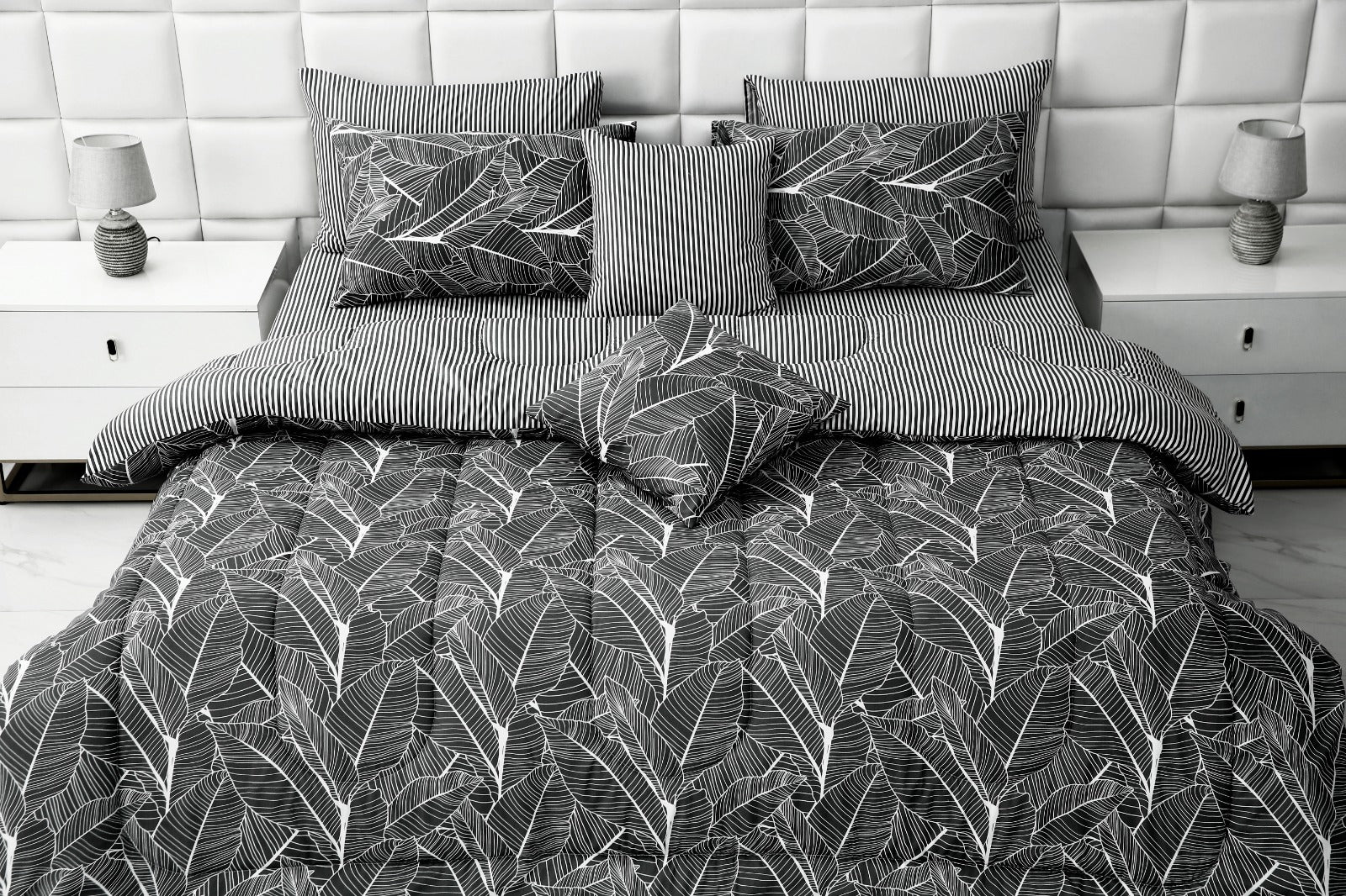 8 PCs Winter Comforter Set-Grey Petals Comforters Apricot