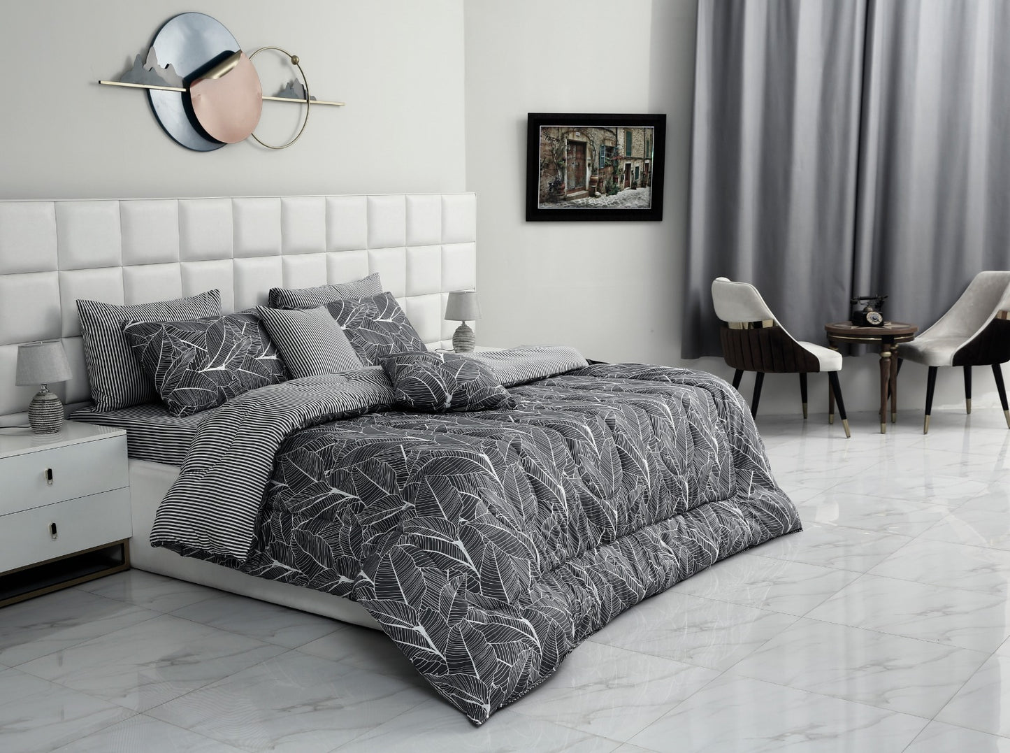 8 PCs Winter Comforter Set-Grey Petals Comforters Apricot