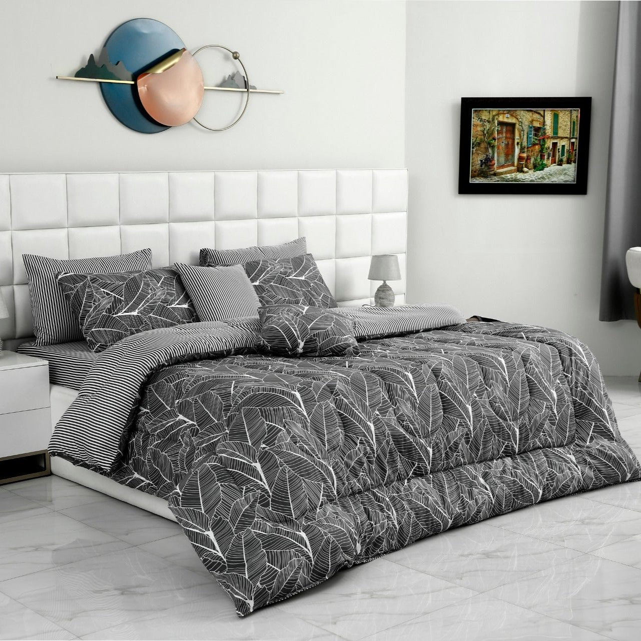 8 PCs Winter Comforter Set-Grey Petals Comforters Apricot