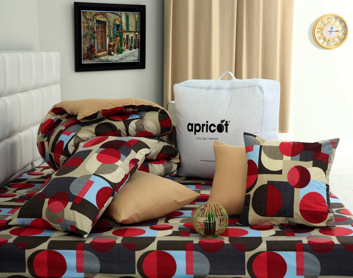 8 PCs Winter Comforter Set-Circle Link Comforters Apricot