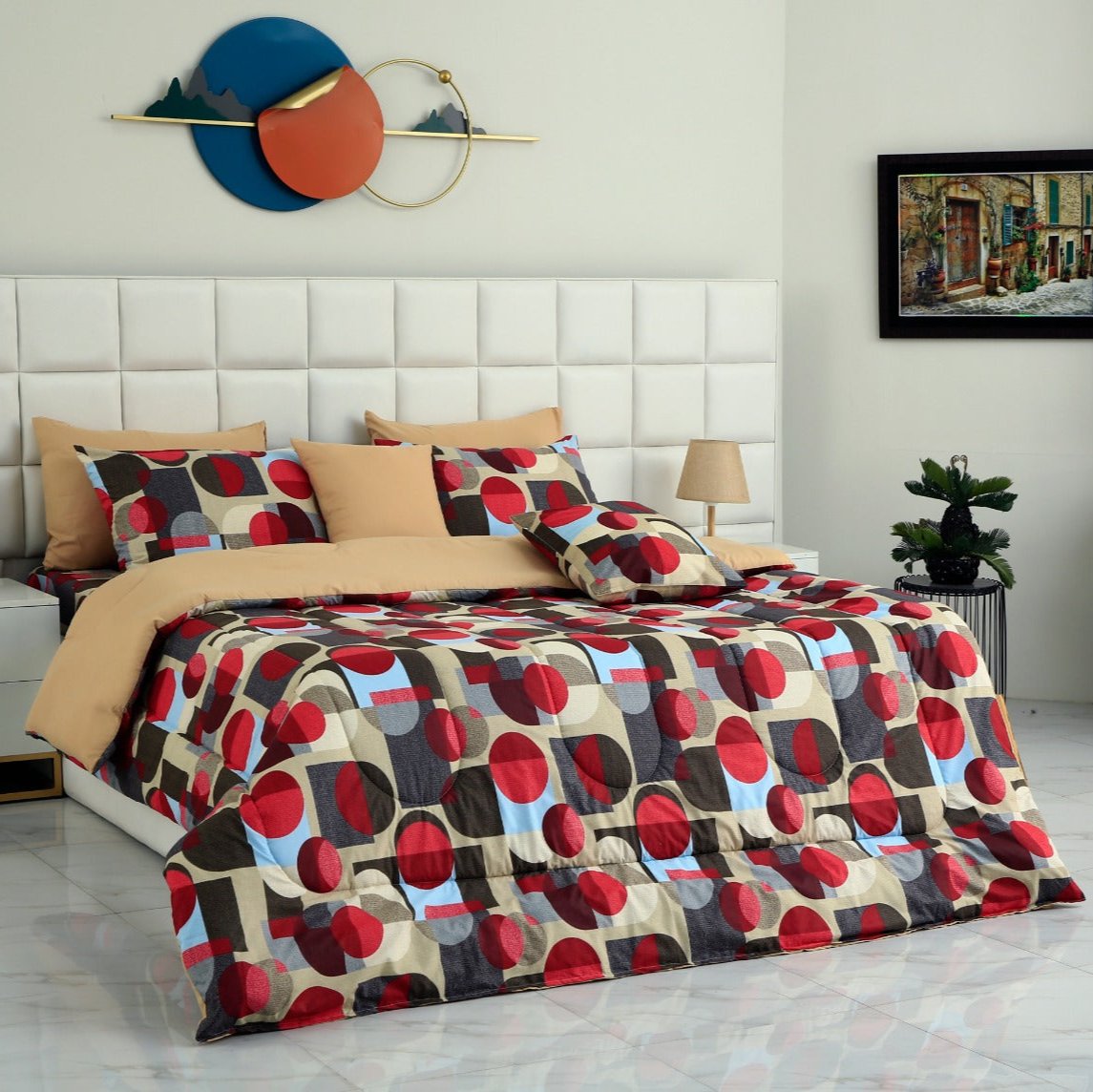 8 PCs Winter Comforter Set-Circle Link Comforters Apricot