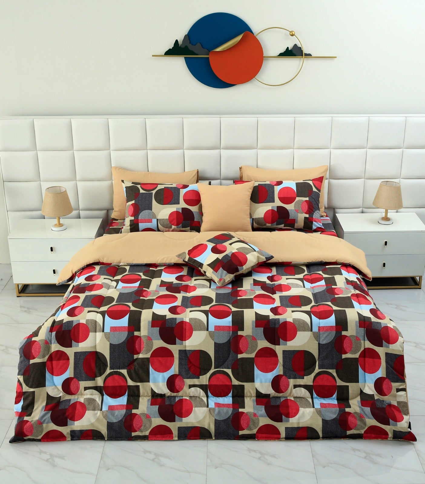 8 PCs Winter Comforter Set-Circle Link Comforters Apricot