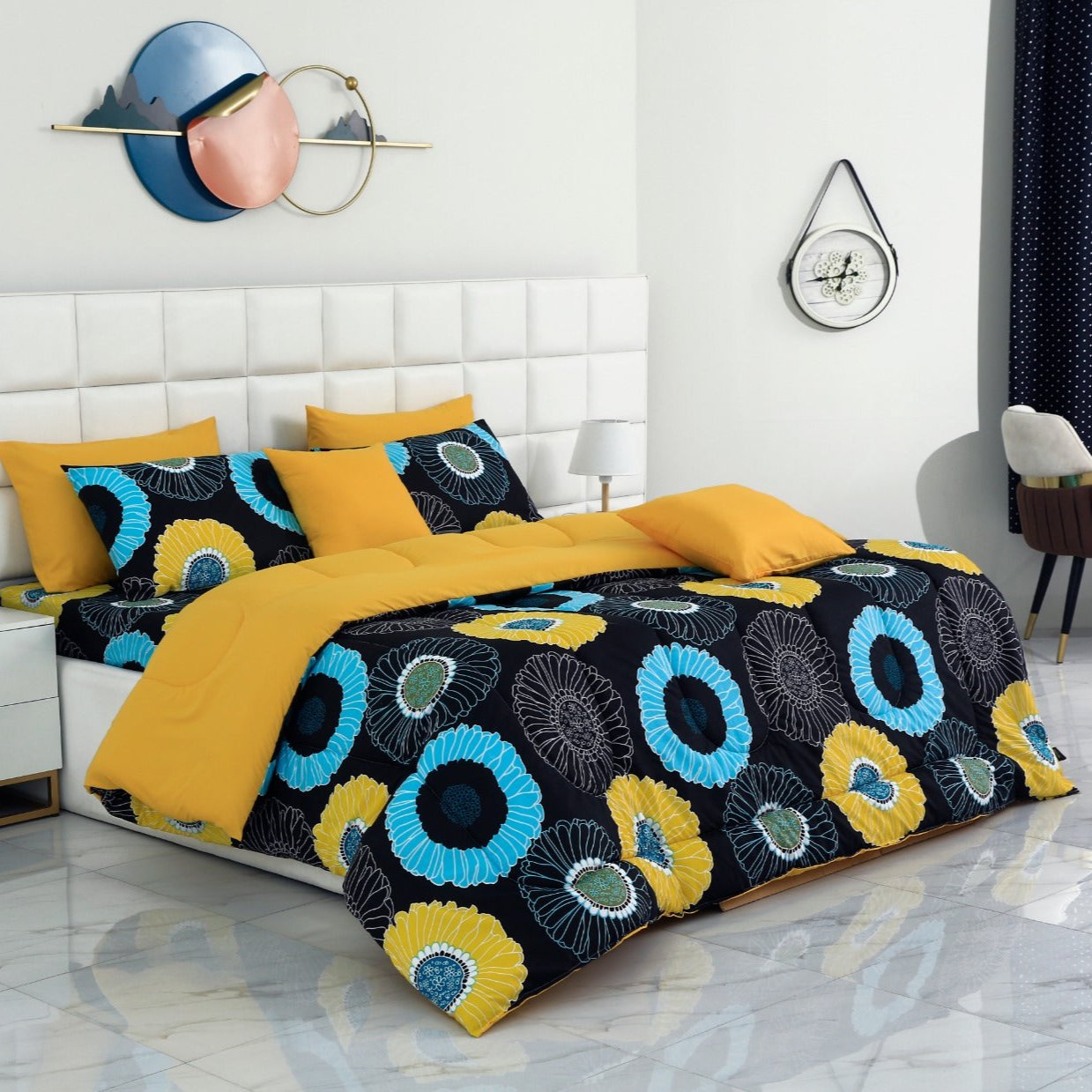 8 PCs Winter Comforter Set-Sun Flower Comforters Apricot