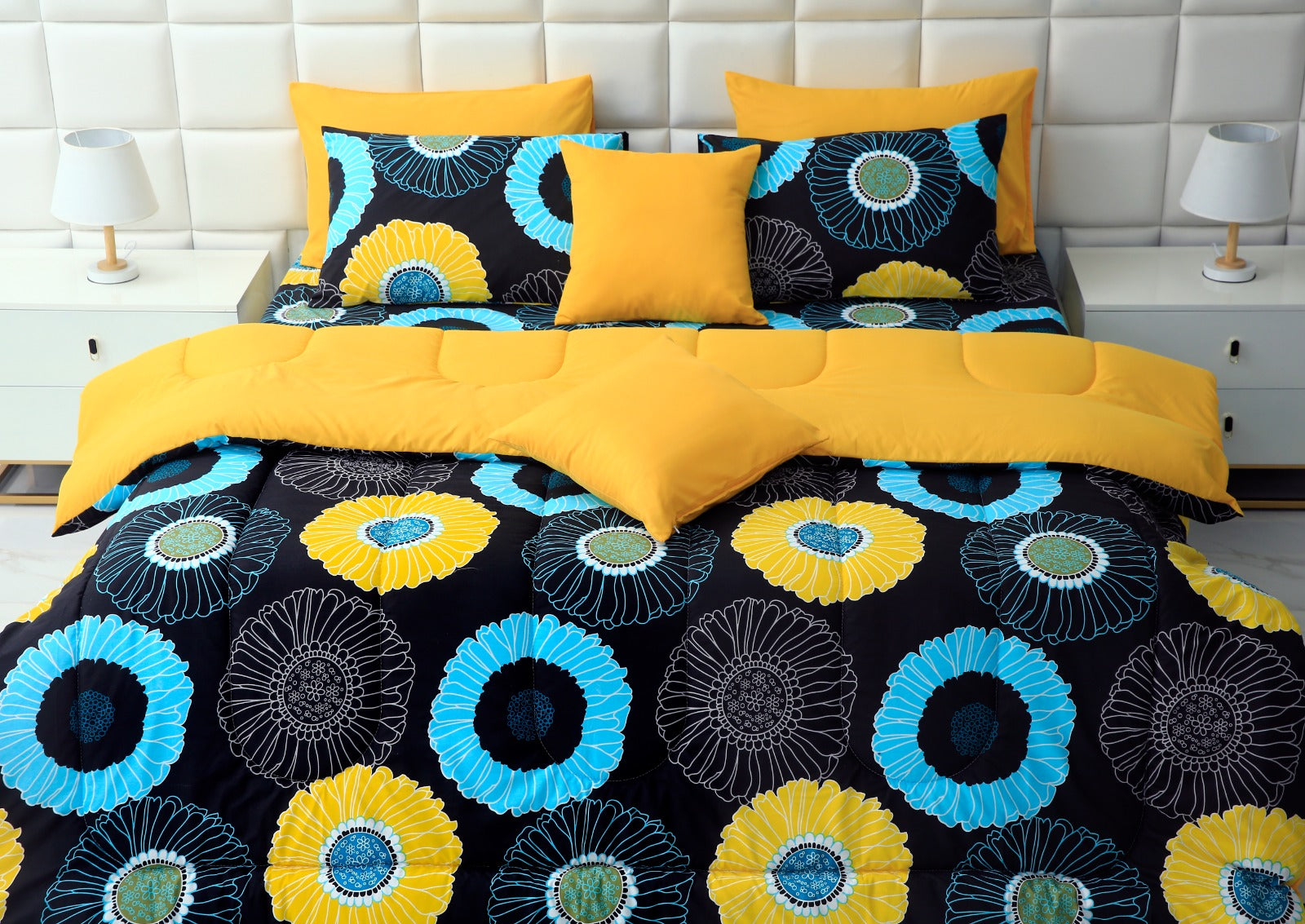 8 PCs Winter Comforter Set-Sun Flower Comforters Apricot