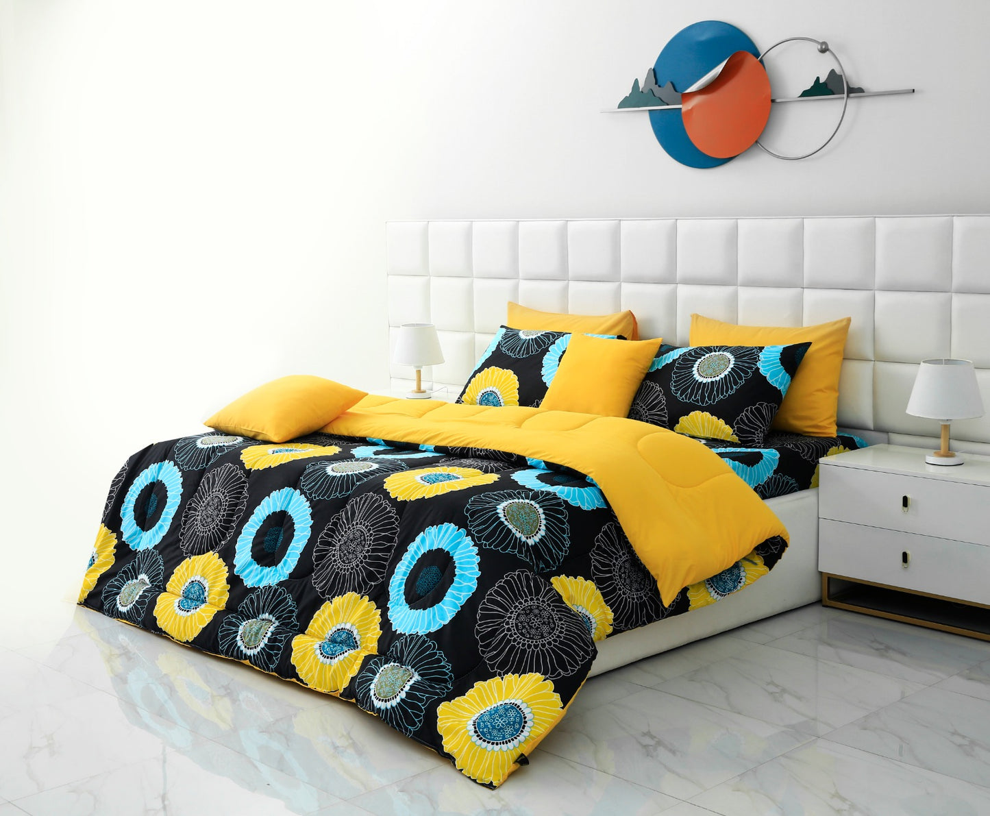 8 PCs Winter Comforter Set-Sun Flower Comforters Apricot