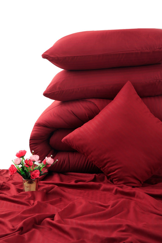 8 PCs Winter Comforter Set- Maroon Comforters Apricot