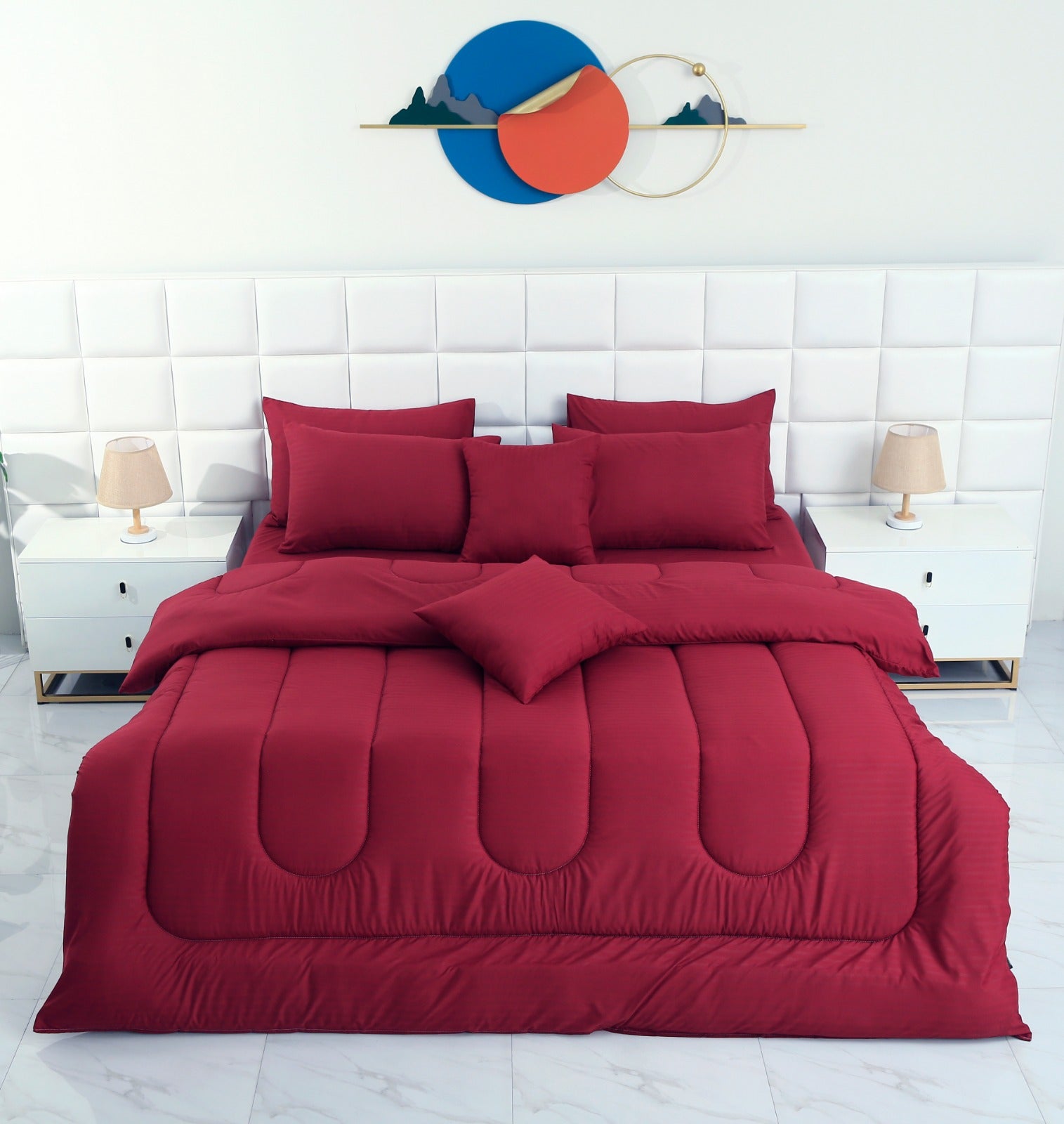 8 PCs Winter Comforter Set-Dyed Maroon Comforters Apricot