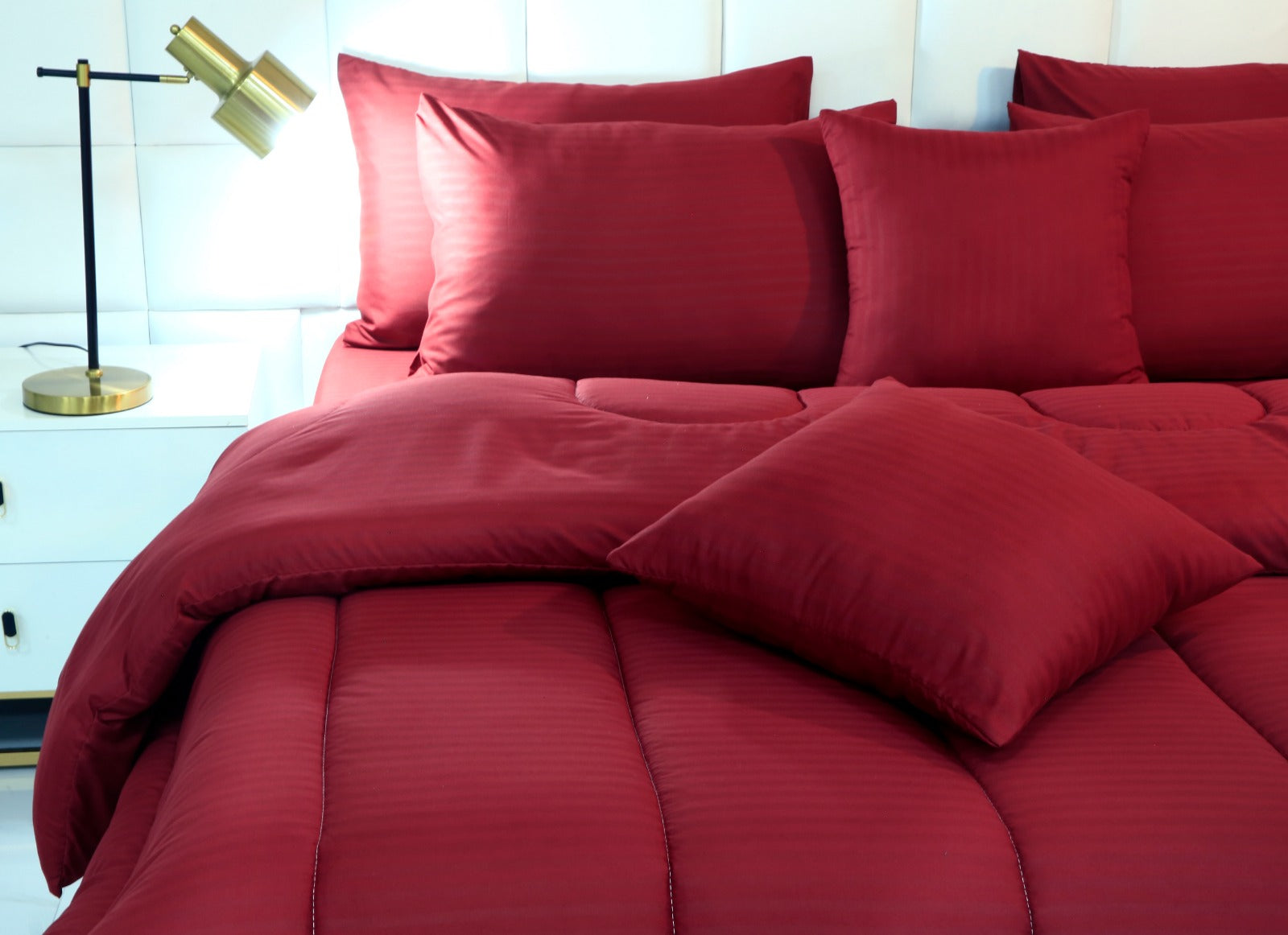 8 PCs Winter Comforter Set- Maroon Comforters Apricot