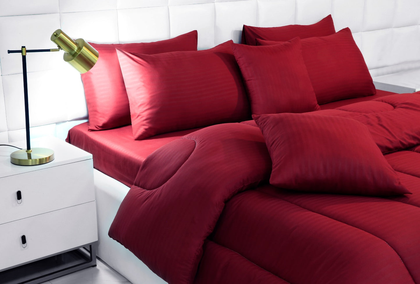 8 PCs Winter Comforter Set-Dyed Maroon Comforters Apricot