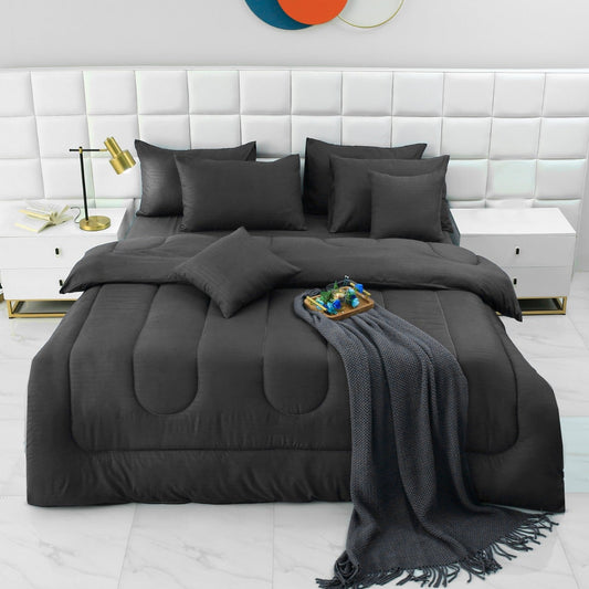 8 PCs Winter Comforter Set-Dyed Grey Comforters Apricot