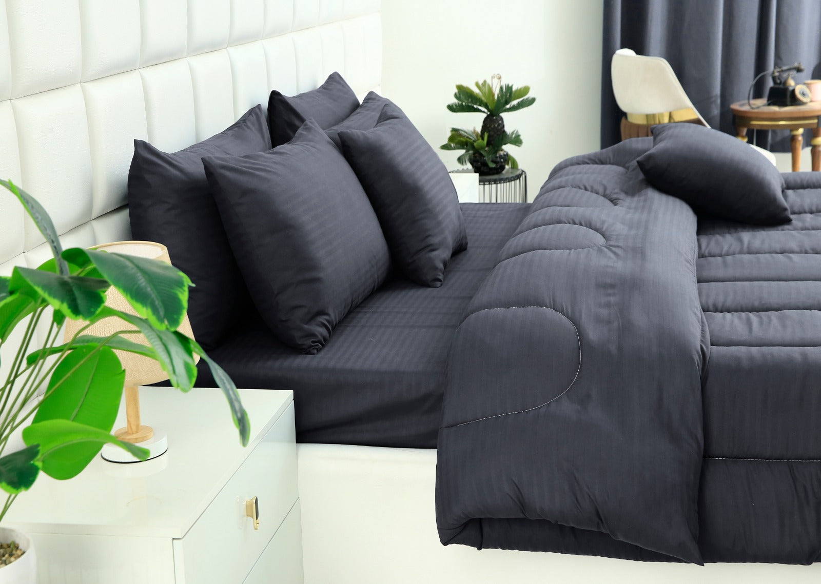 8 PCs Winter Comforter Set-Dyed Grey Comforters Apricot