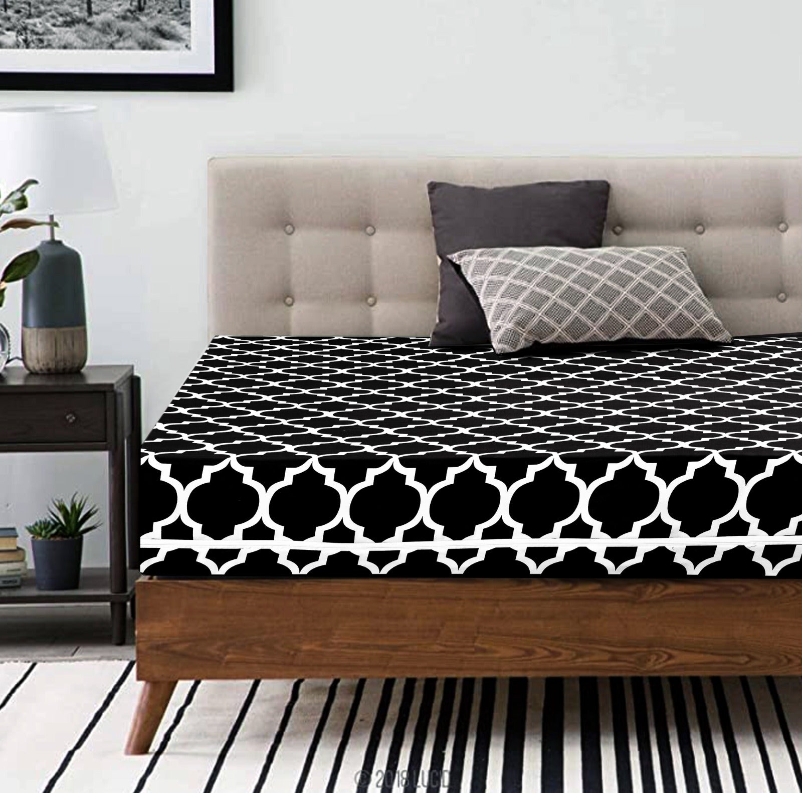 Zipper Mattress Cover Printed-Black Geometric Protectors Apricot