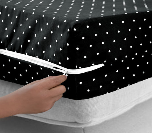 Zipper Mattress Cover Printed-Black Polka