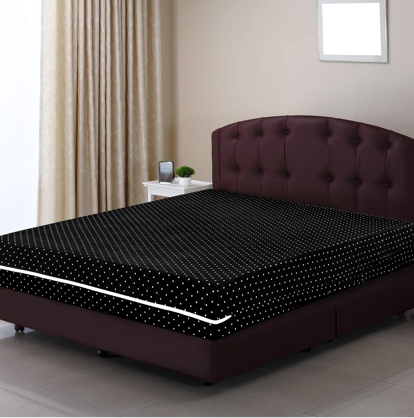 Zipper Mattress Cover Printed-Black Polka Protectors Apricot