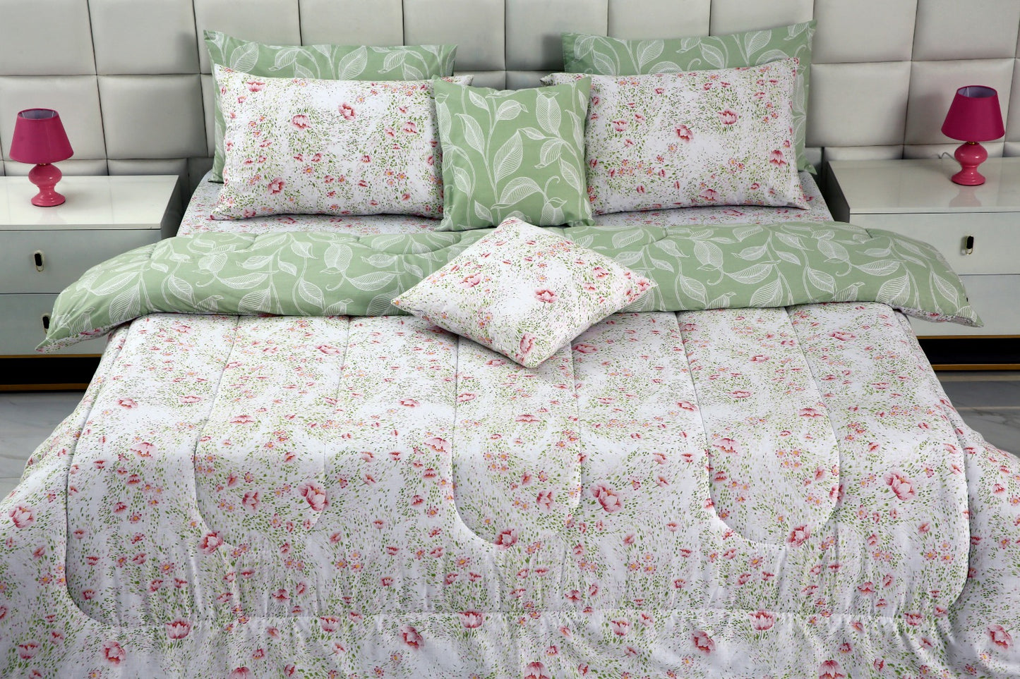 8 PCs Winter Comforter Set-Brocade Flora Comforters Apricot