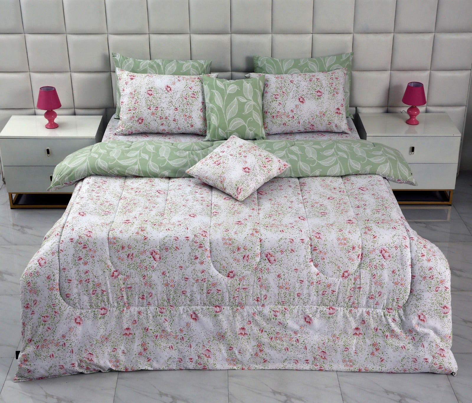 8 PCs Winter Comforter Set-Brocade Flora Comforters Apricot