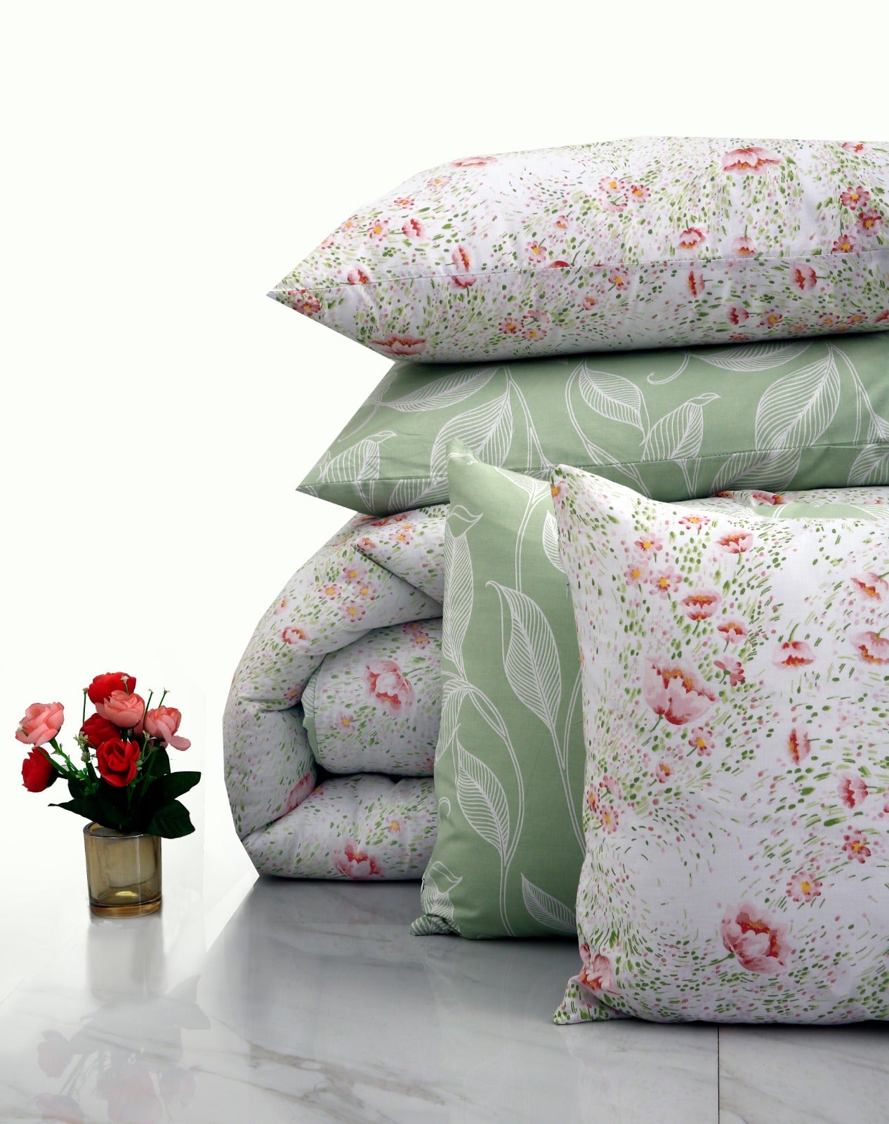 8 PCs Winter Comforter Set-Brocade Flora Comforters Apricot