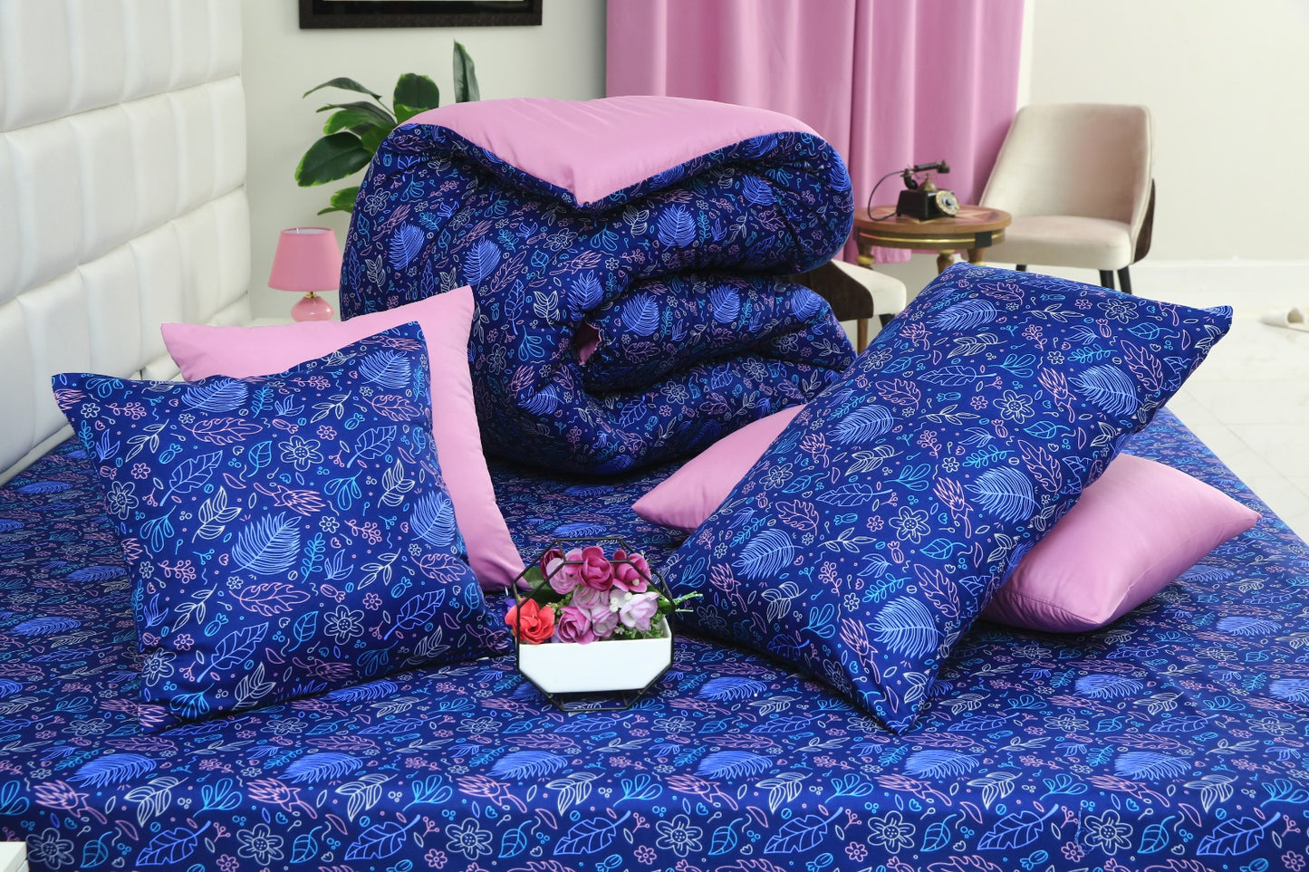 8 PCs Winter Comforter Set-Blue Lily