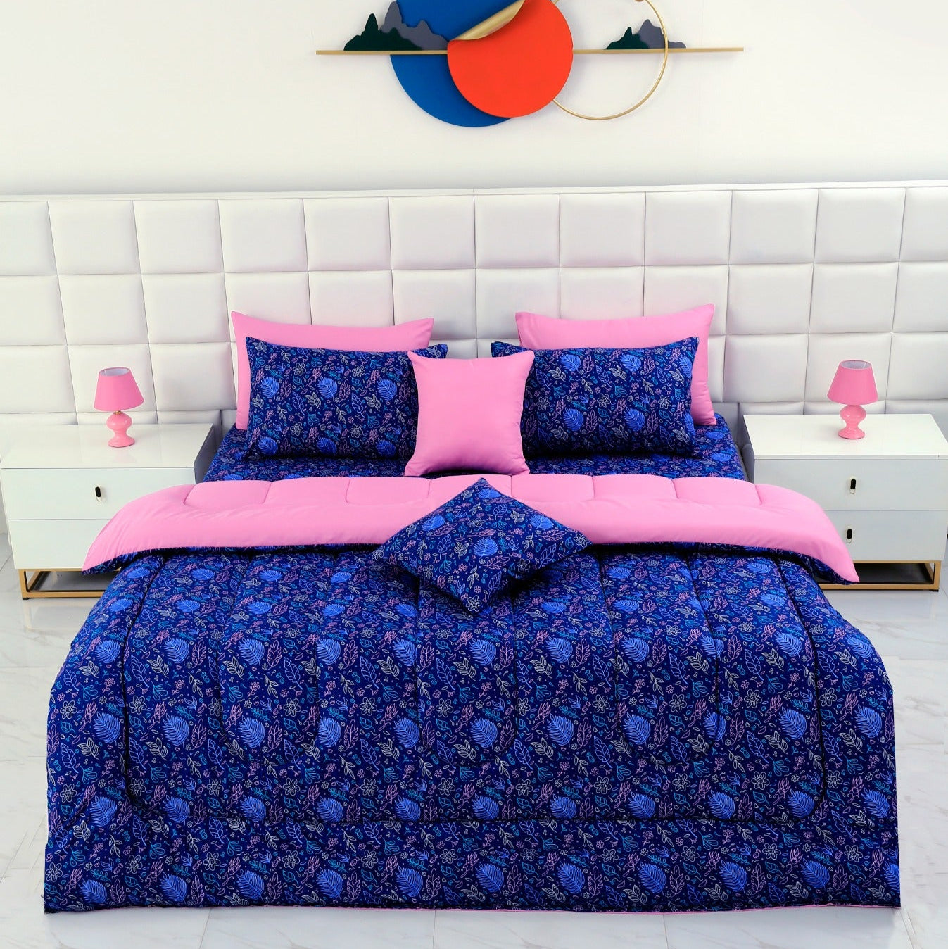 8 PCs Winter Comforter Set-Blue Lily