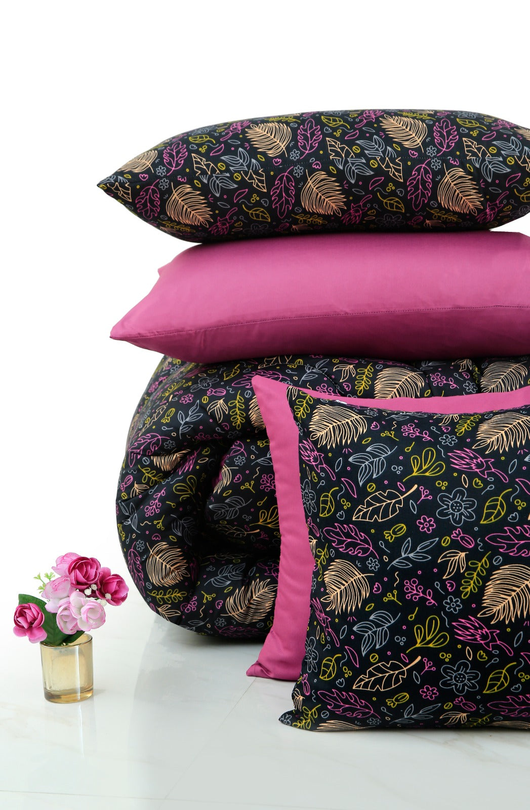 8 PCs Winter Comforter Set-Black Lily