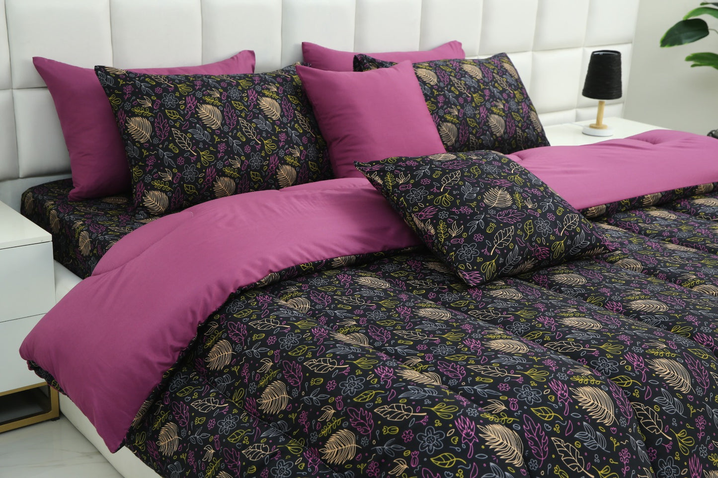 8 PCs Winter Comforter Set-Black Lily