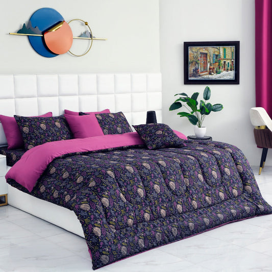 8 PCs Winter Comforter Set-Black Lily