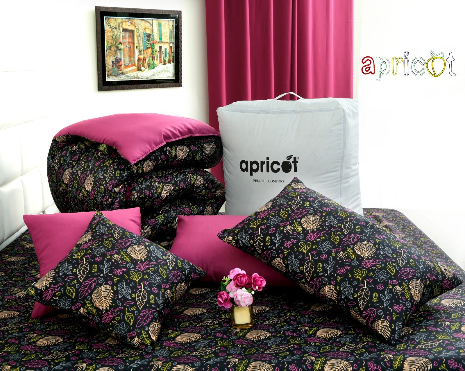 5 PCs Single Comforter Set-Black Lilly Comforters Apricot