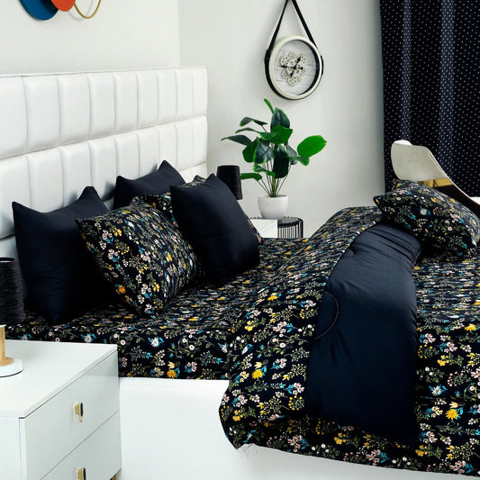 5 PCs Single Razai Set-Black Meadows Comforters Apricot