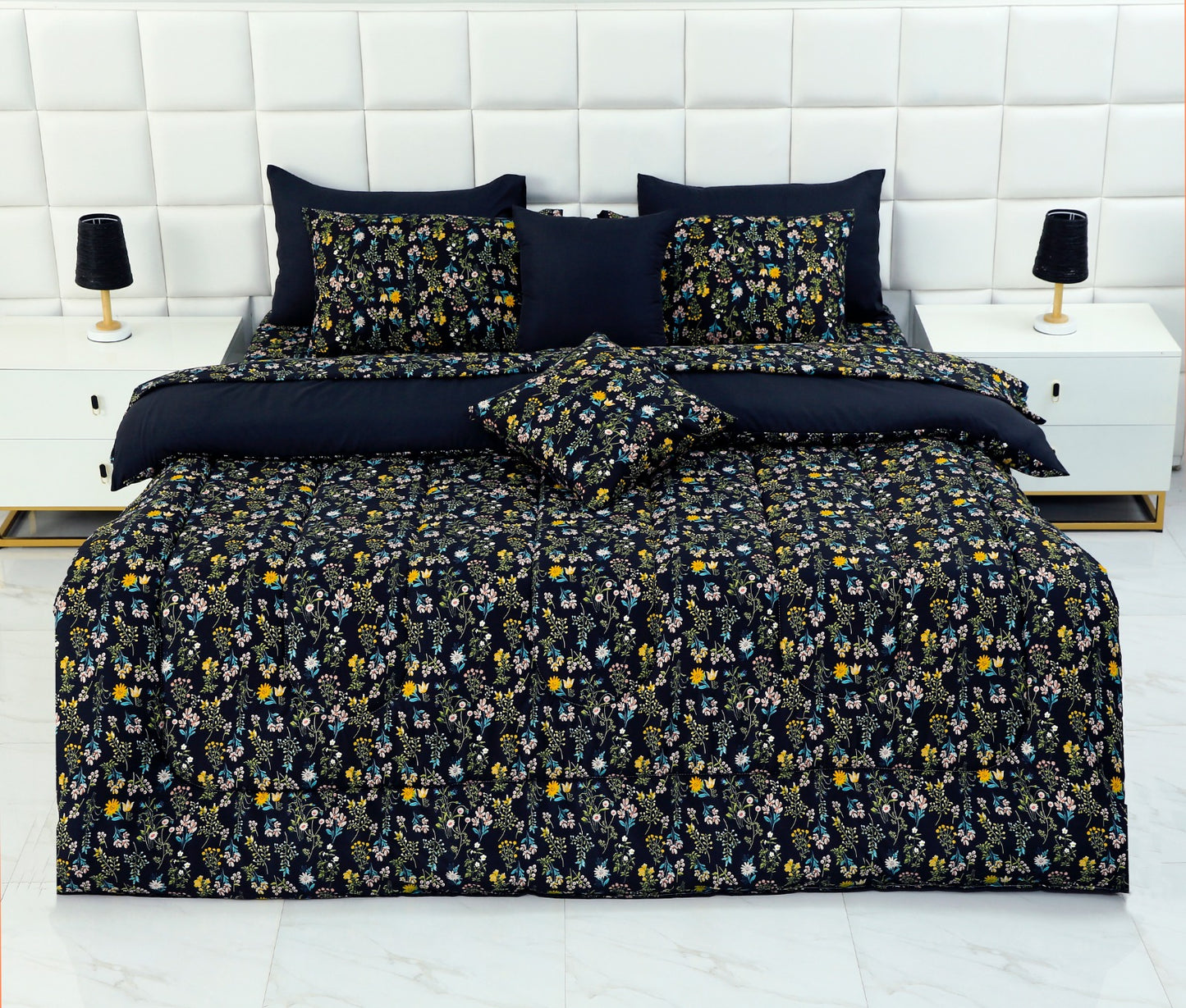 8 PCs Winter Comforter Set-Black Meadows