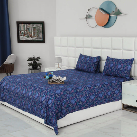 3 PCs Double Bed Sheet -15299Blue Lilly Bed Sheets Apricot