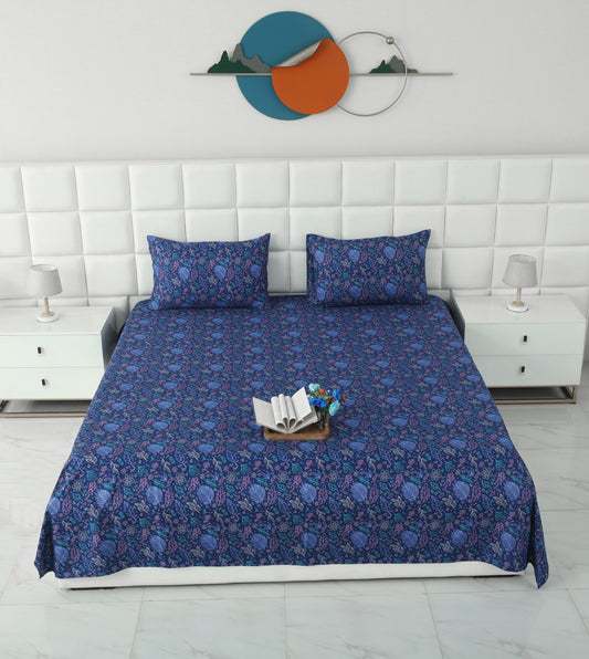 3 PCs Double Bed Sheet -Blue Lilly Bed Sheets Apricot