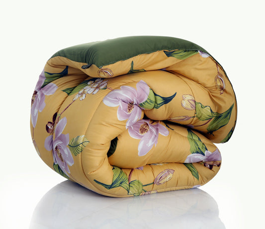 1 PC Double Winter Comforter-Hibiscus(With Olive Reverse)