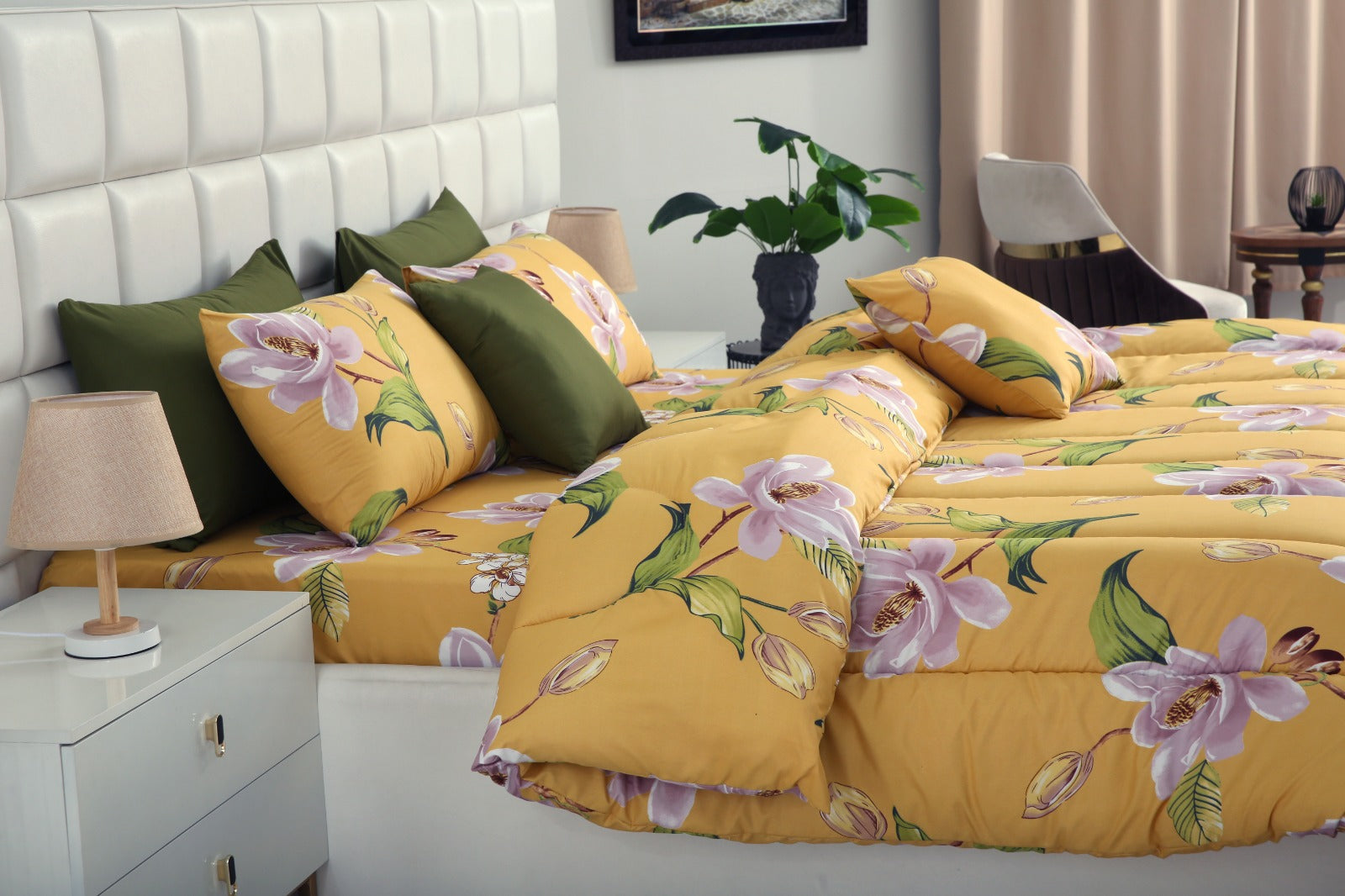 8 PCs Winter Comforter Set-Hibiscus Comforters Apricot