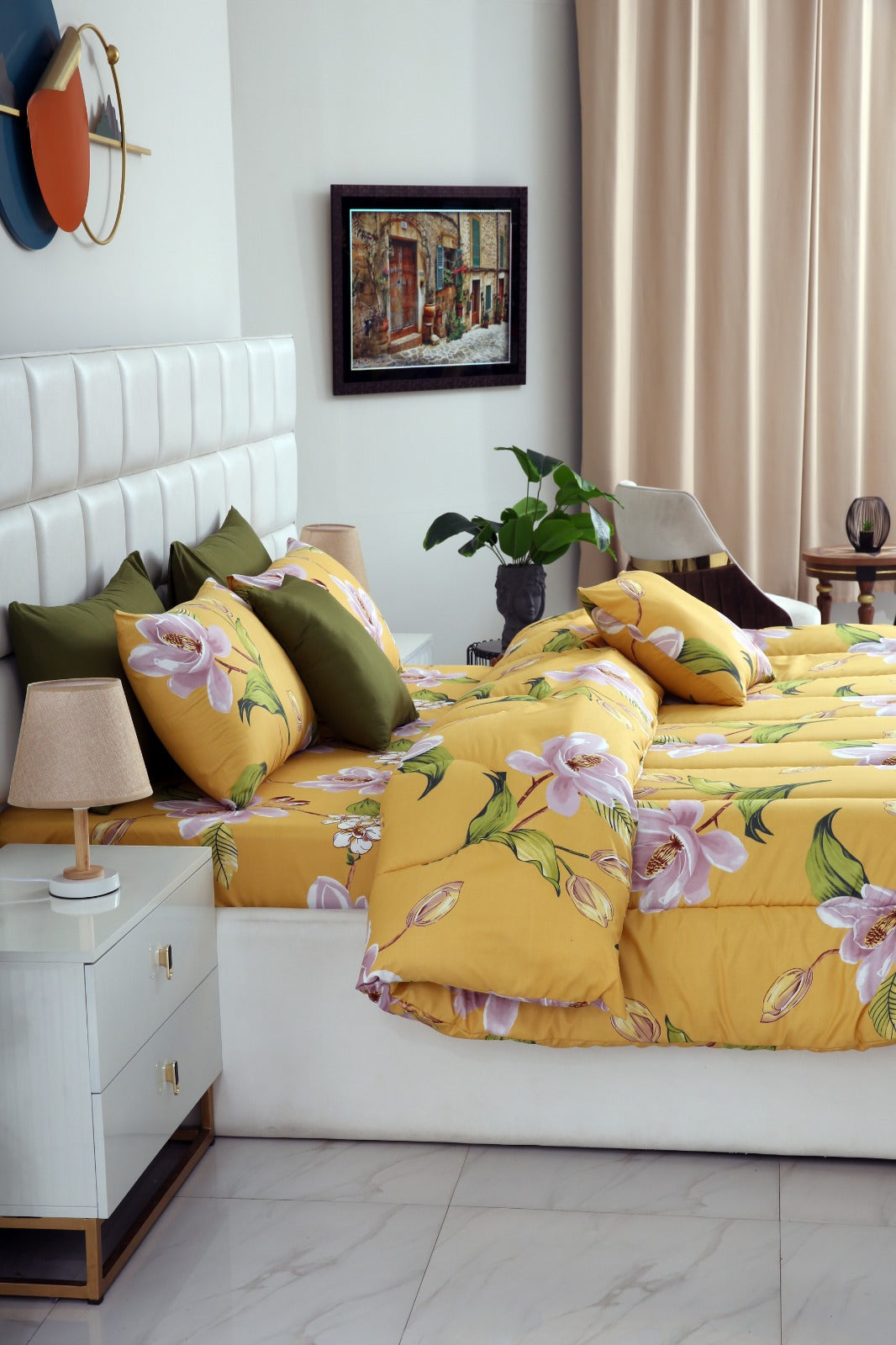 8 PCs Winter Comforter Set-Hibiscus Comforters Apricot