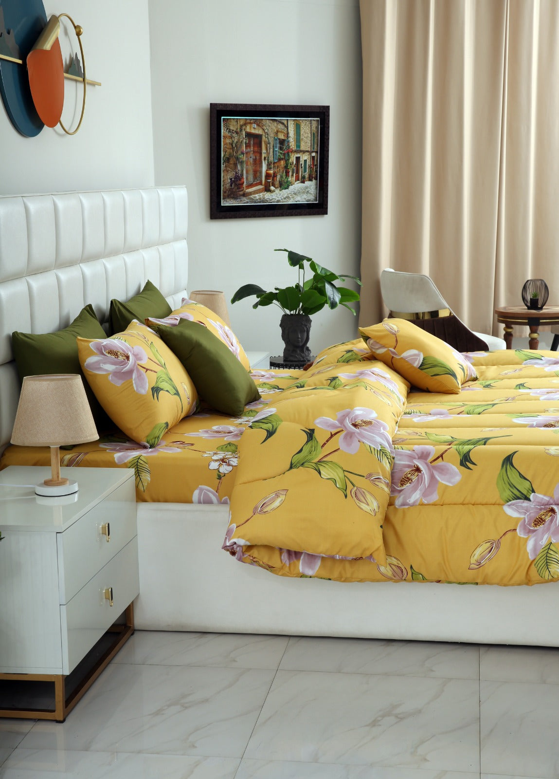 8 PCs Winter Comforter Set-Hibiscus Comforters Apricot