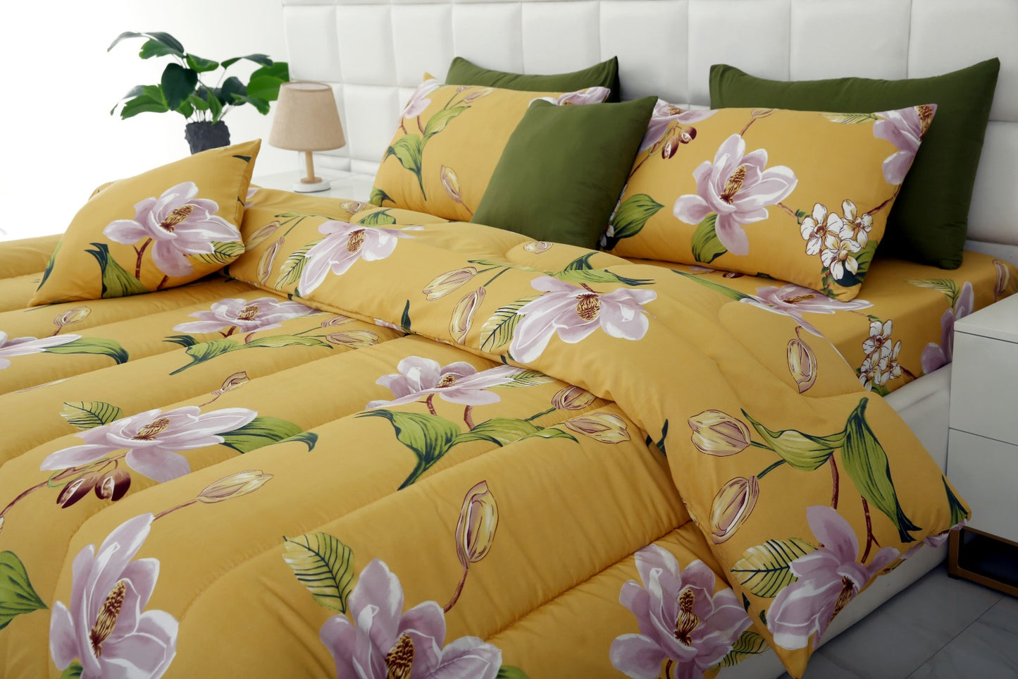 5 PCs Single Comforter Set-Hibiscus Comforters Apricot