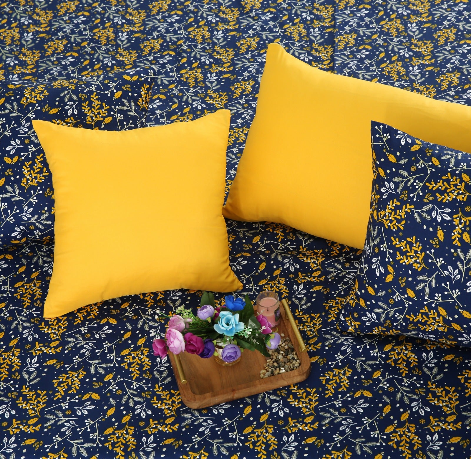 5 PCs Single Comforter Set-Daffodils Comforters Apricot