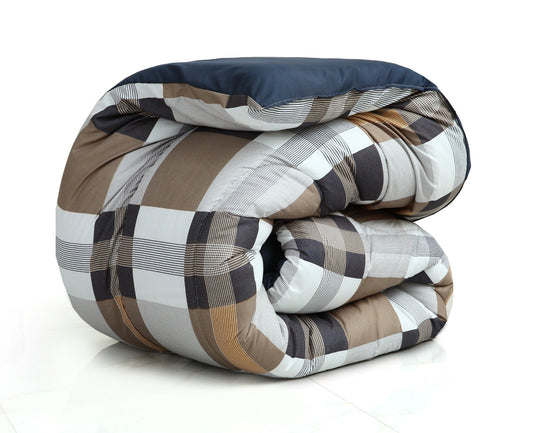 1 PC Double Winter Comforter-Brown Check(With Blue Reverse)