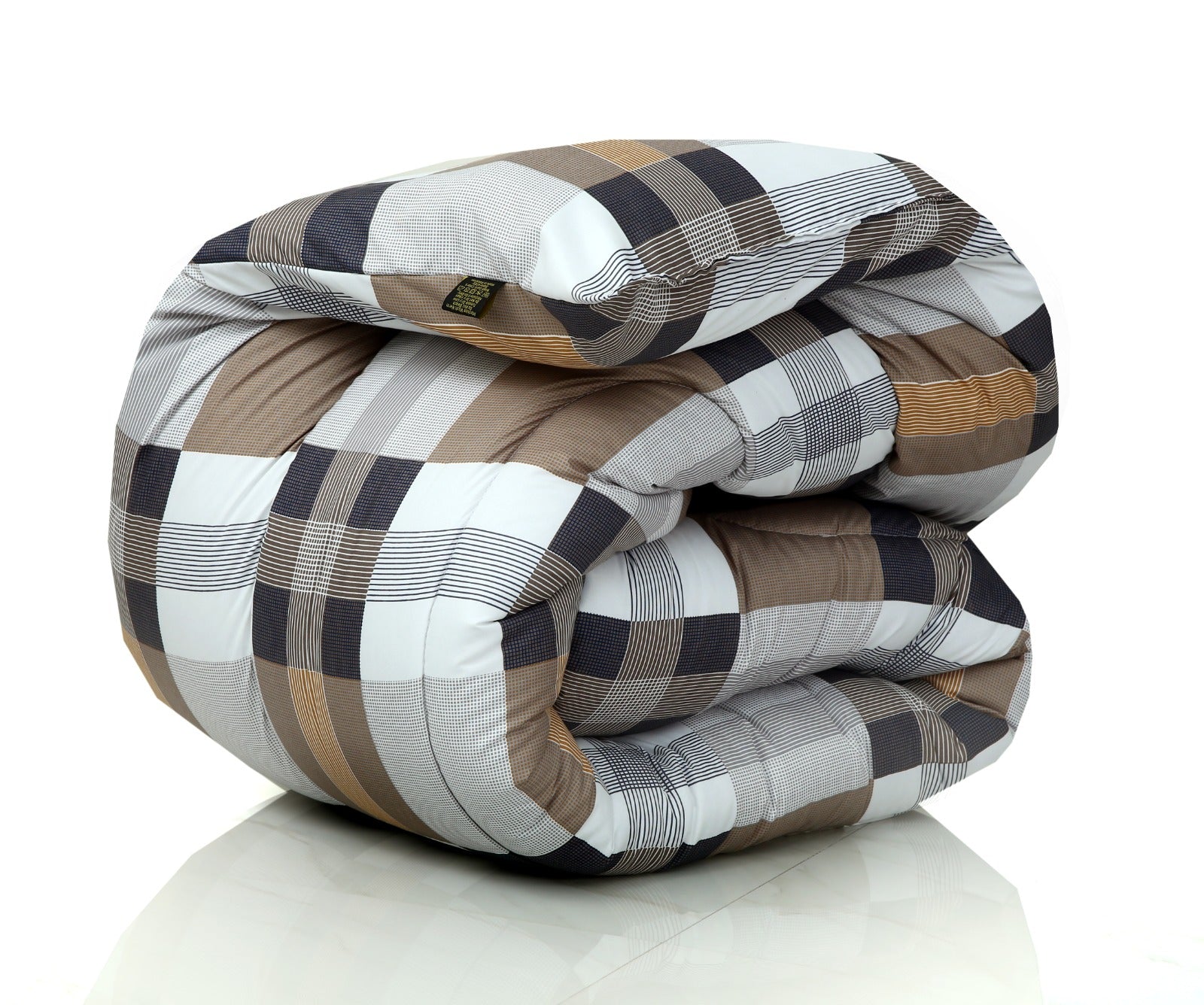 8 PCs Winter Comforter Set-Brown Check Comforters Apricot