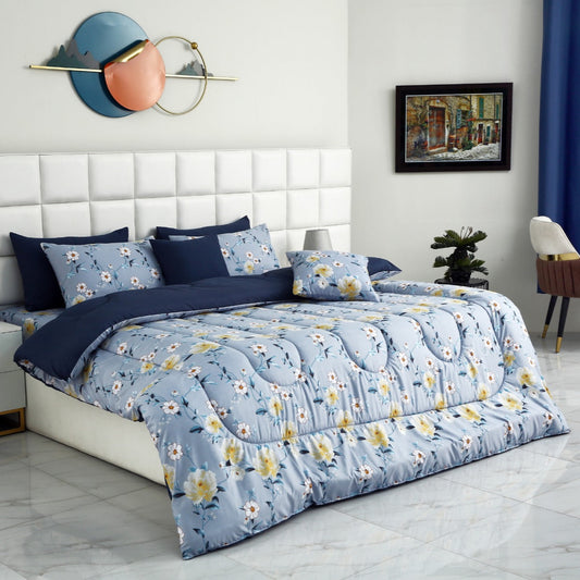 8 PCs Winter Comforter Set-Iceberg Flower Comforters Apricot