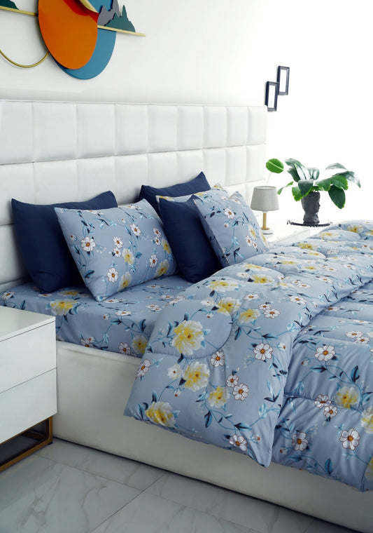 5 PCs Single Comforter Set-Iceberg Flower