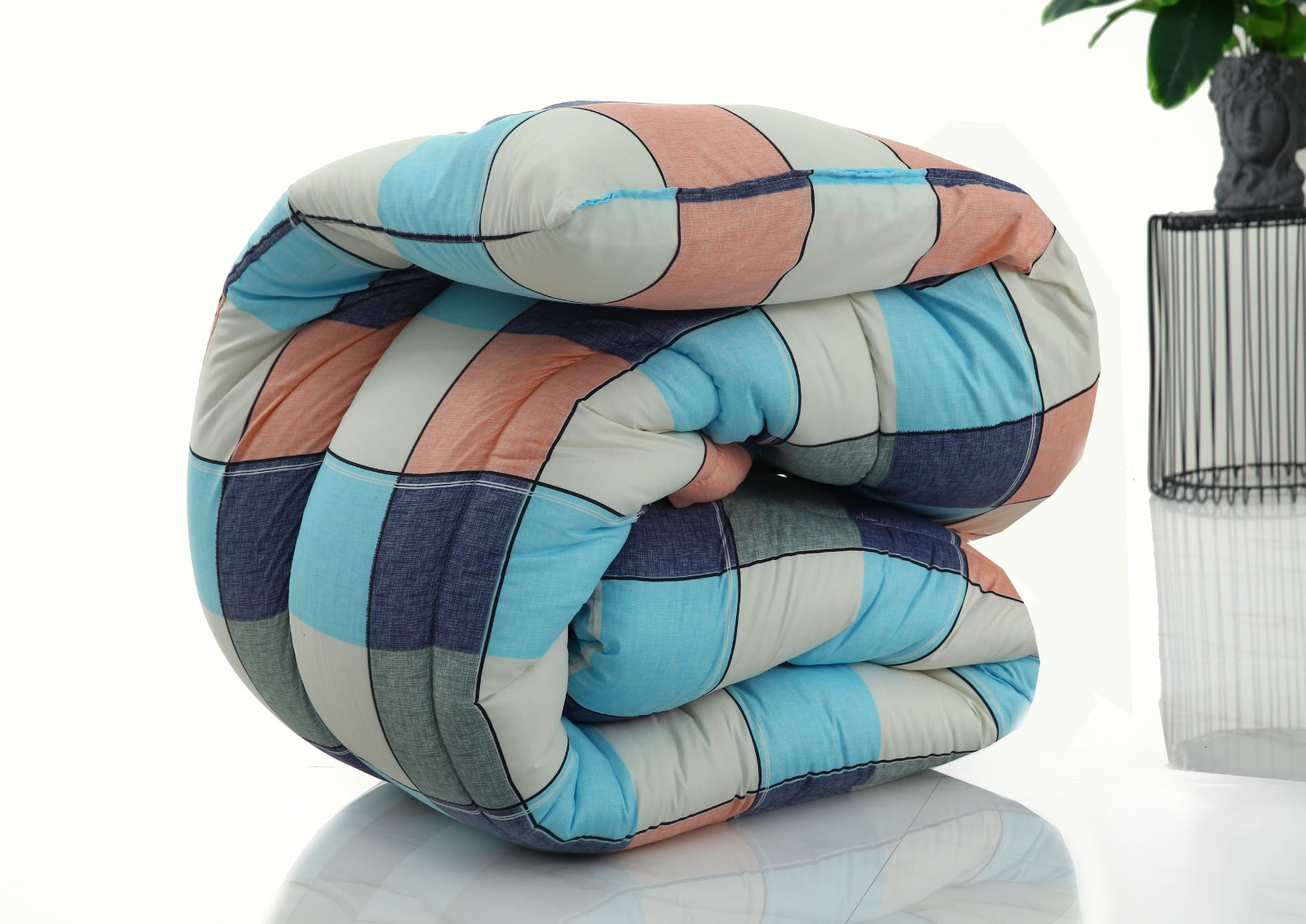 8 PCs Winter Comforter Set-Pastel Check Comforters Apricot