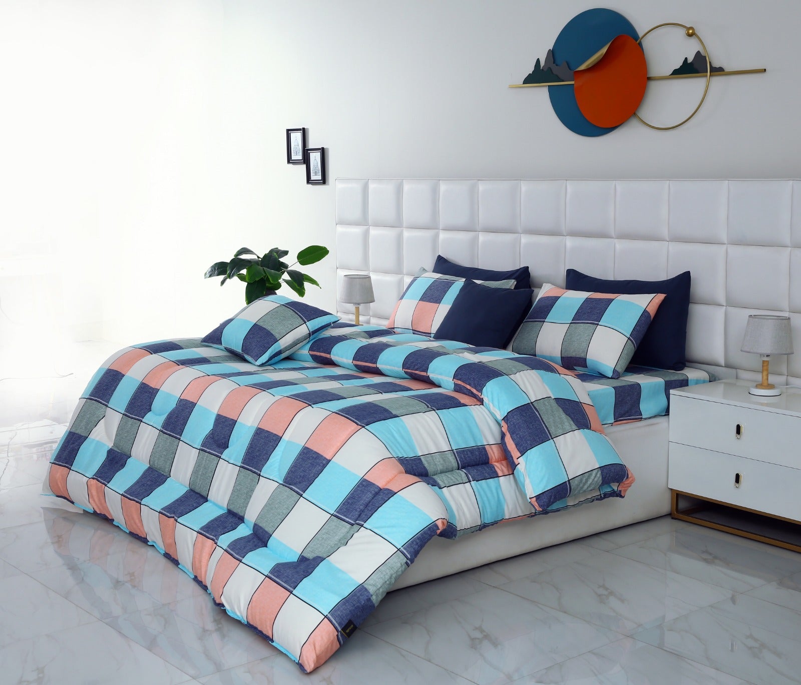 8 PCs Winter Comforter Set-Pastel Check Comforters Apricot