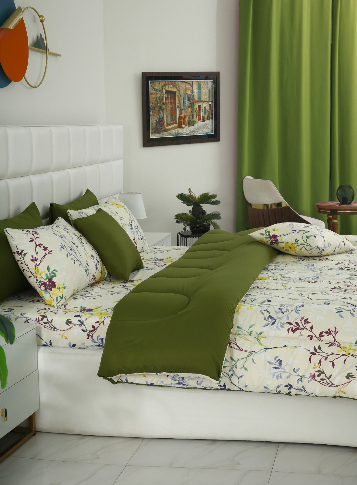 5 PCs Single Comforter Set-Lavender Fall(With Olive Reverse) Comforters Apricot