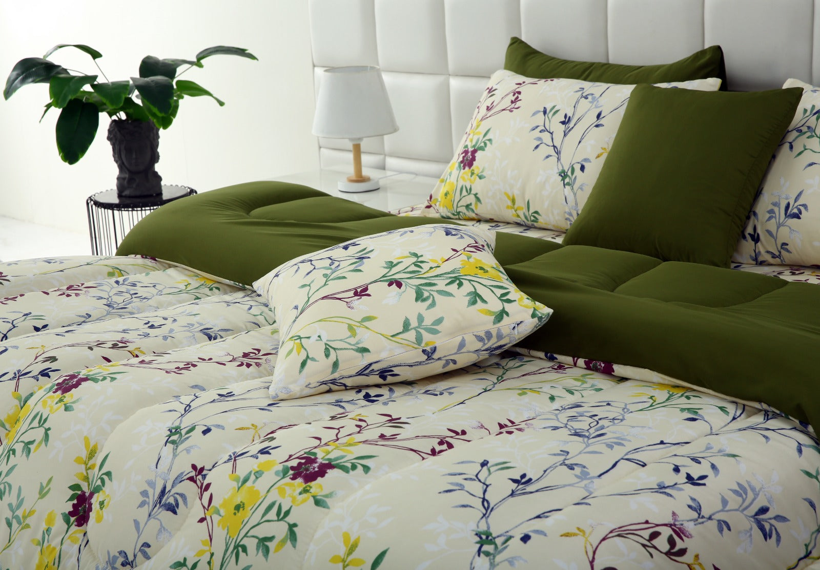 5 PCs Single Comforter Set-Lavender Fall(With Olive Reverse) Comforters Apricot