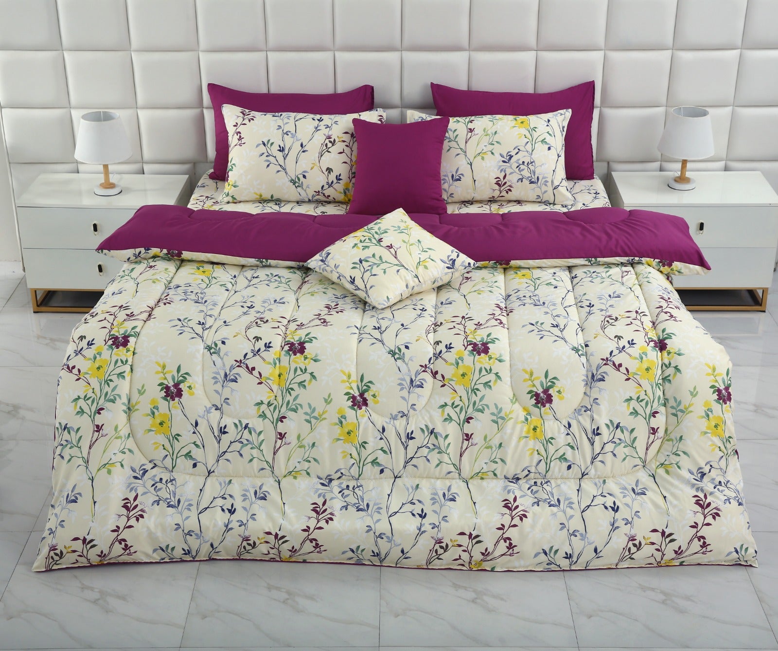 8 PCs Winter Comforter Set-Lavender Fall (Plum Reverse) Comforters Apricot