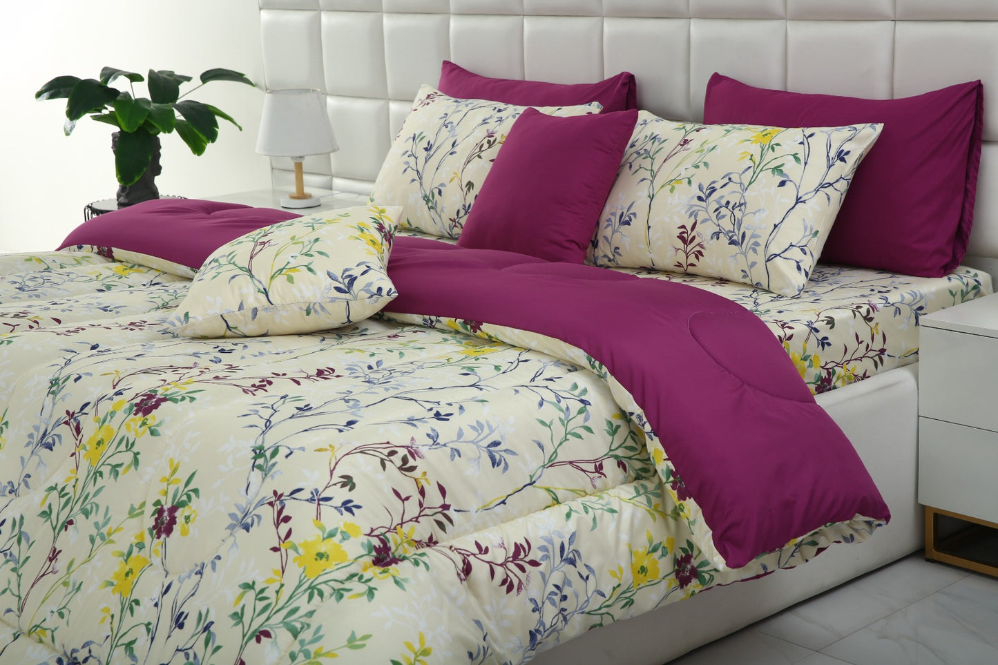 8 PCs Winter Comforter Set-Lavender Fall (Plum Reverse) Comforters Apricot