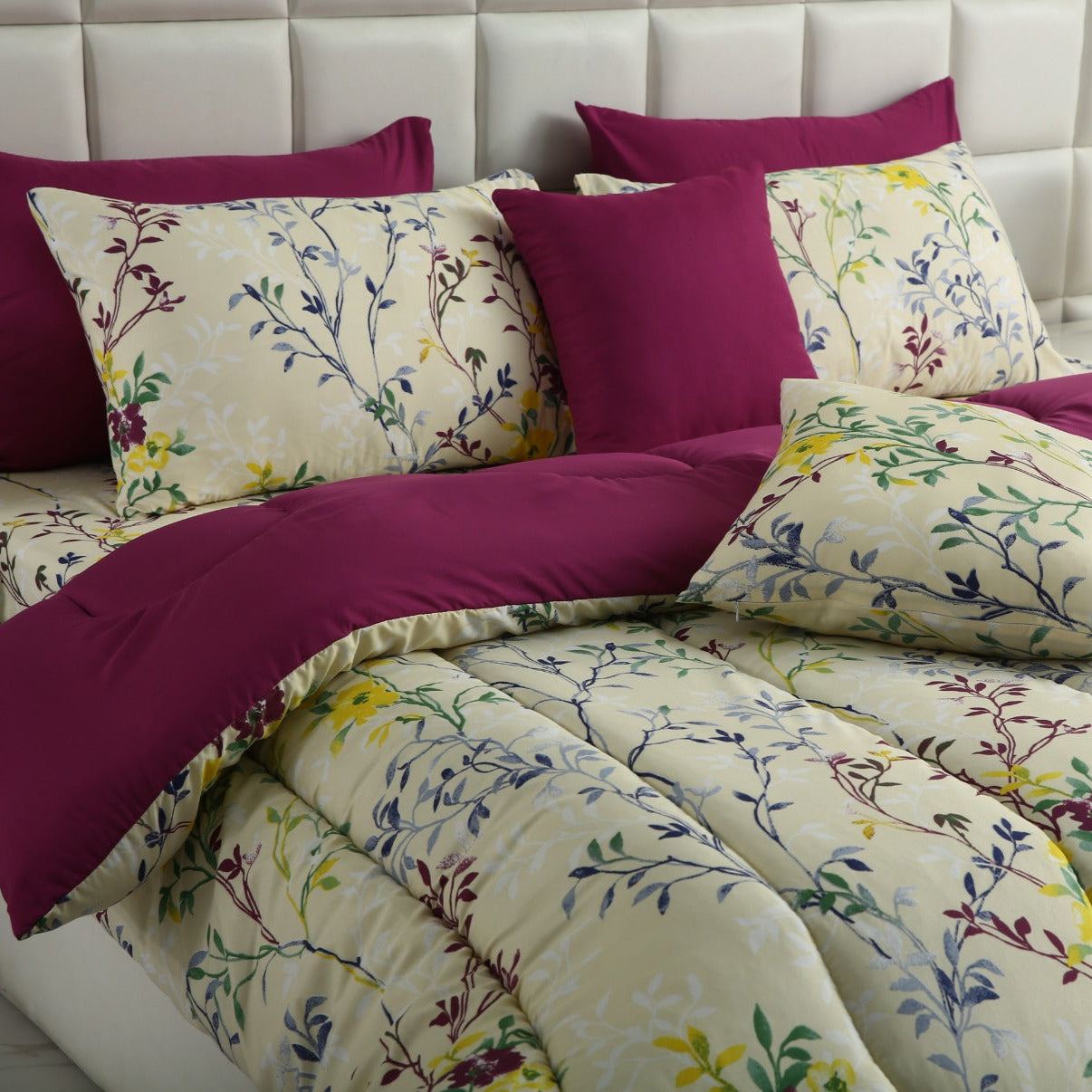 8 PCs Winter Comforter Set-Lavender Fall (Plum Reverse) Comforters Apricot