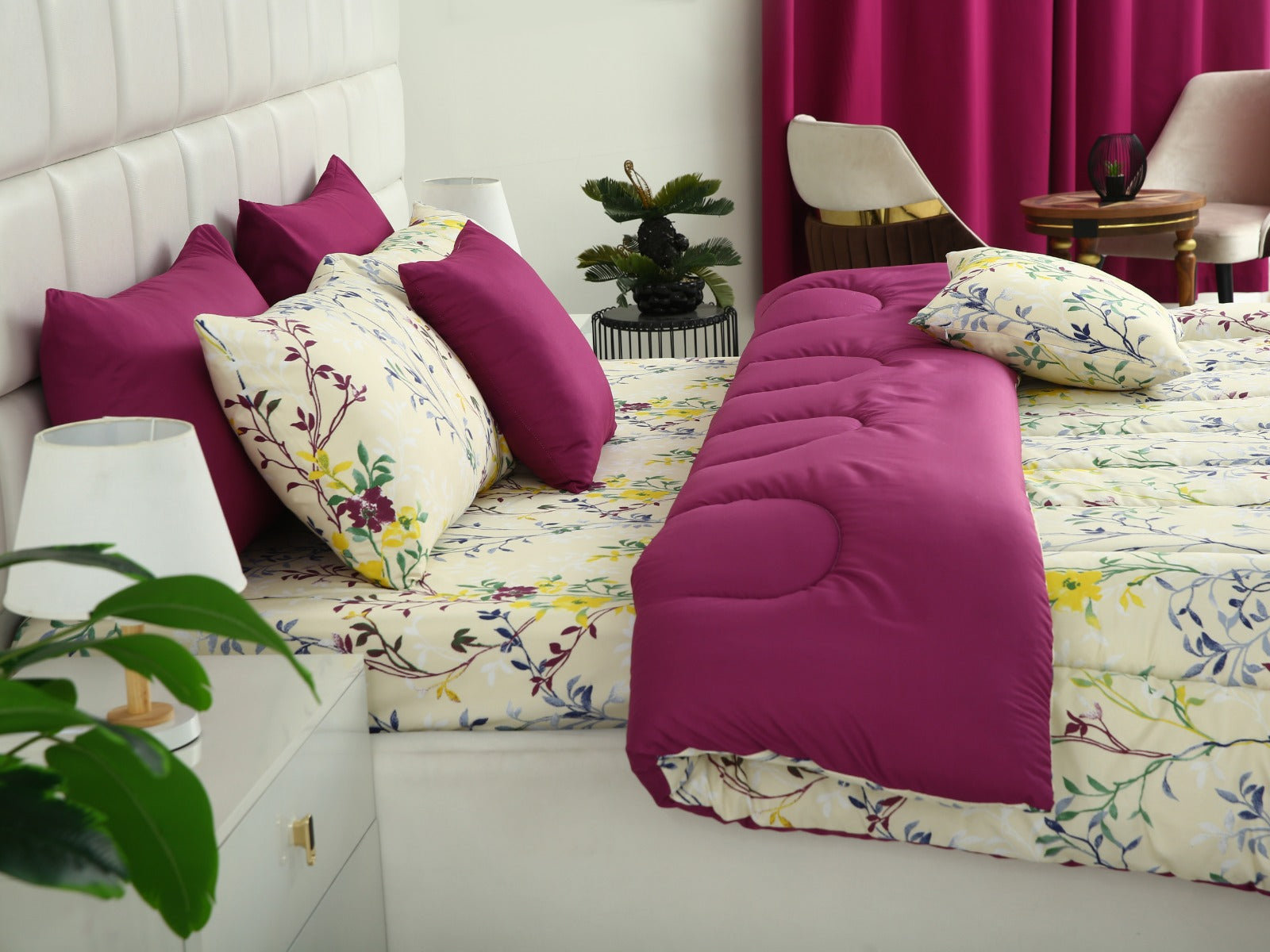 5 PCs Single Comforter Set-Lavender Fall(With Plum Reverse) Comforters Apricot