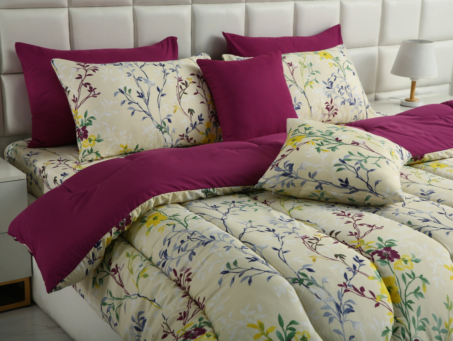 5 PCs Single Comforter Set-Lavender Fall(With Plum Reverse) Comforters Apricot